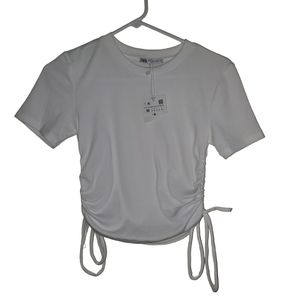 NWT Zara Ribbed Side Sinched White Top